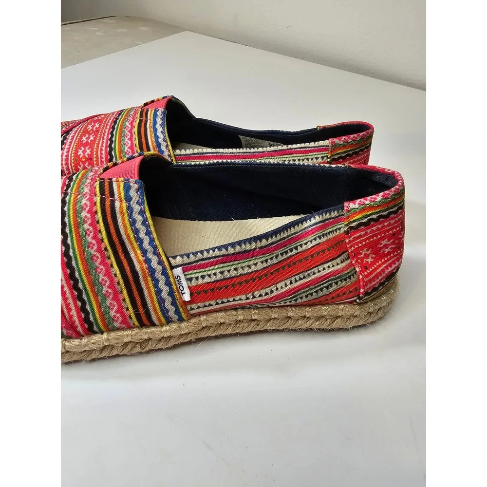 TOMS Womens Alpargata Espadrille Slip On Shoes Red Multi Woven Geometric 7.5